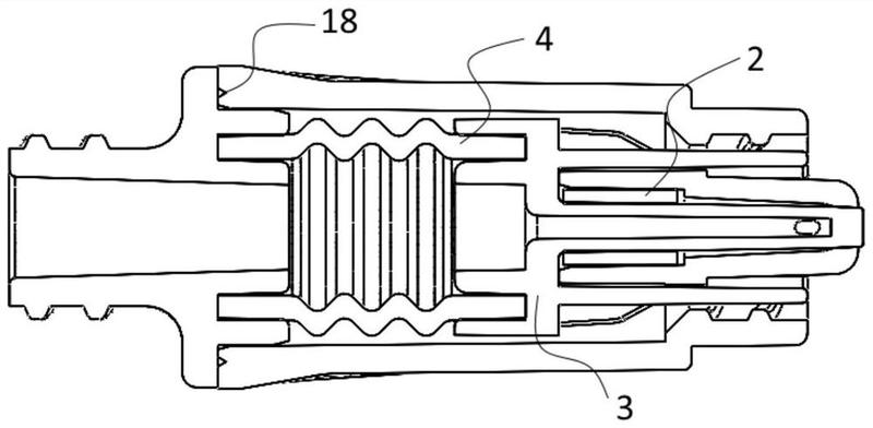 包括壳体以及设置在壳体内且依次连接的母鲁尔接头,密封件,止液压块及