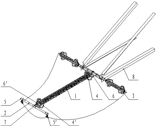 线路塔横担底座外端的横杆上,横杆两端分别装有连接跳线的耐张绝缘子