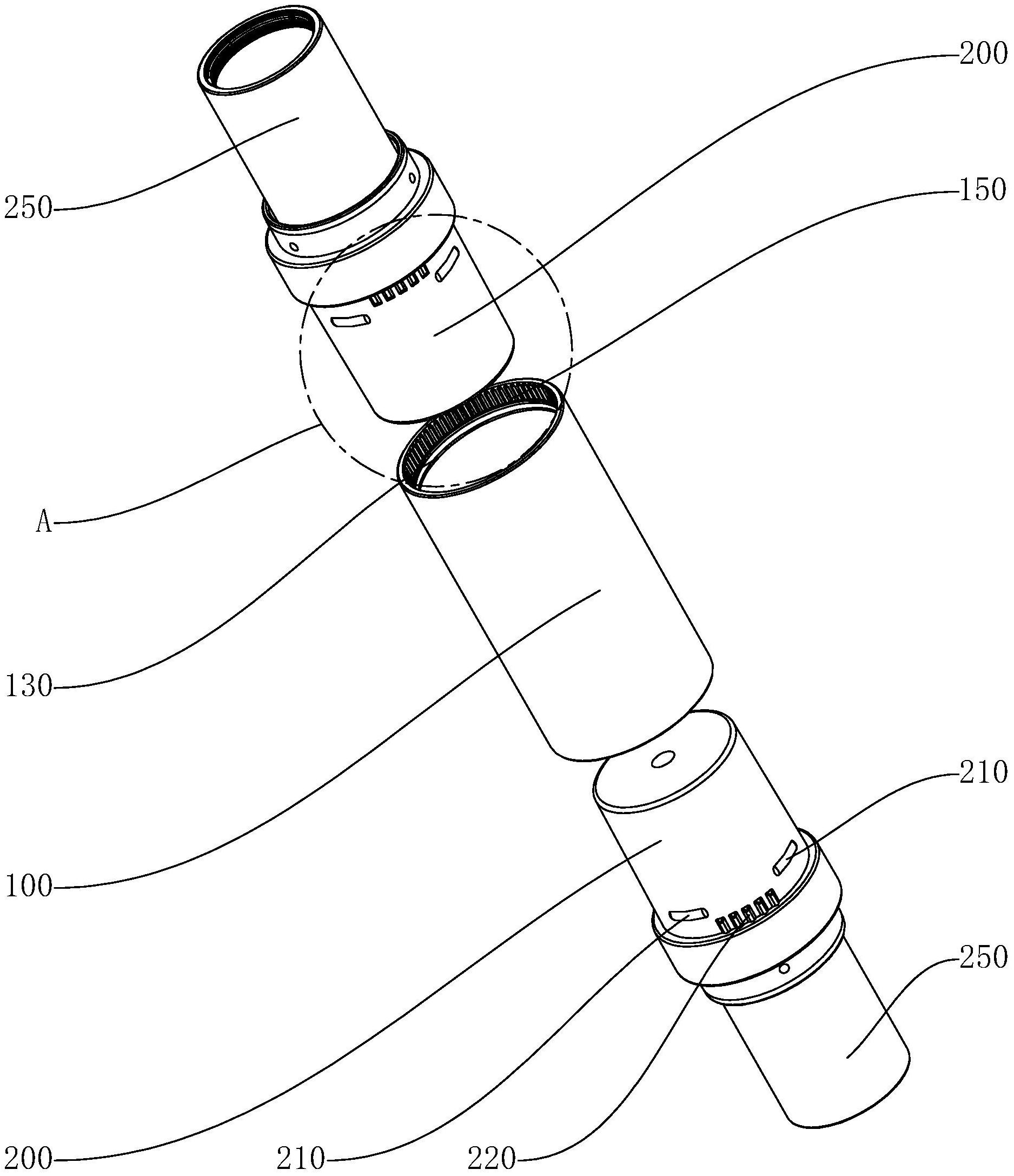 其包括连接管,两个口红组件,联动结构和连接结构;两个口红组件分别
