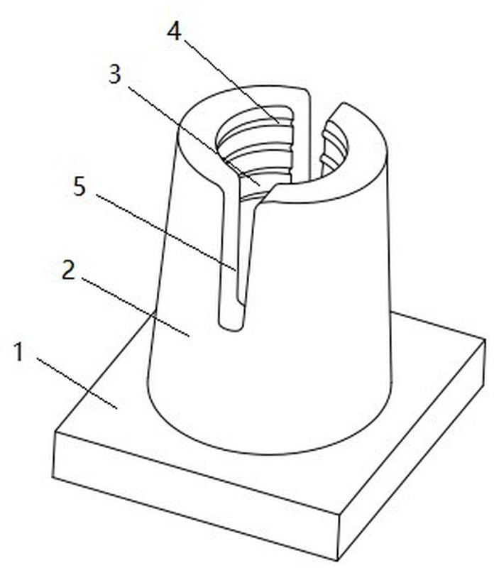 安装台上设有凸出的卡扣接插柱,所述卡扣接插柱的头端设有轴向盲孔,所