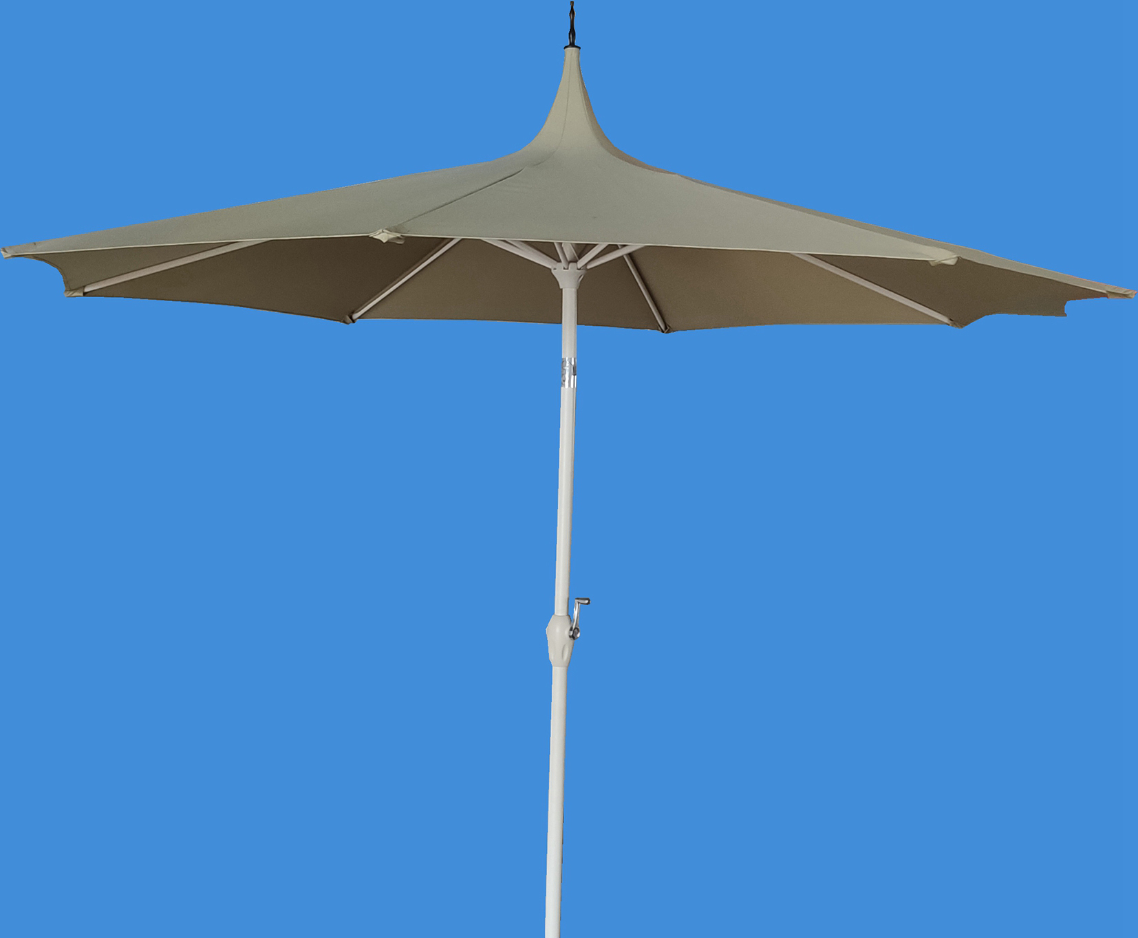 本外观设计产品的用途:本外观设计产品为一种户外中柱伞,可供人们遮阳