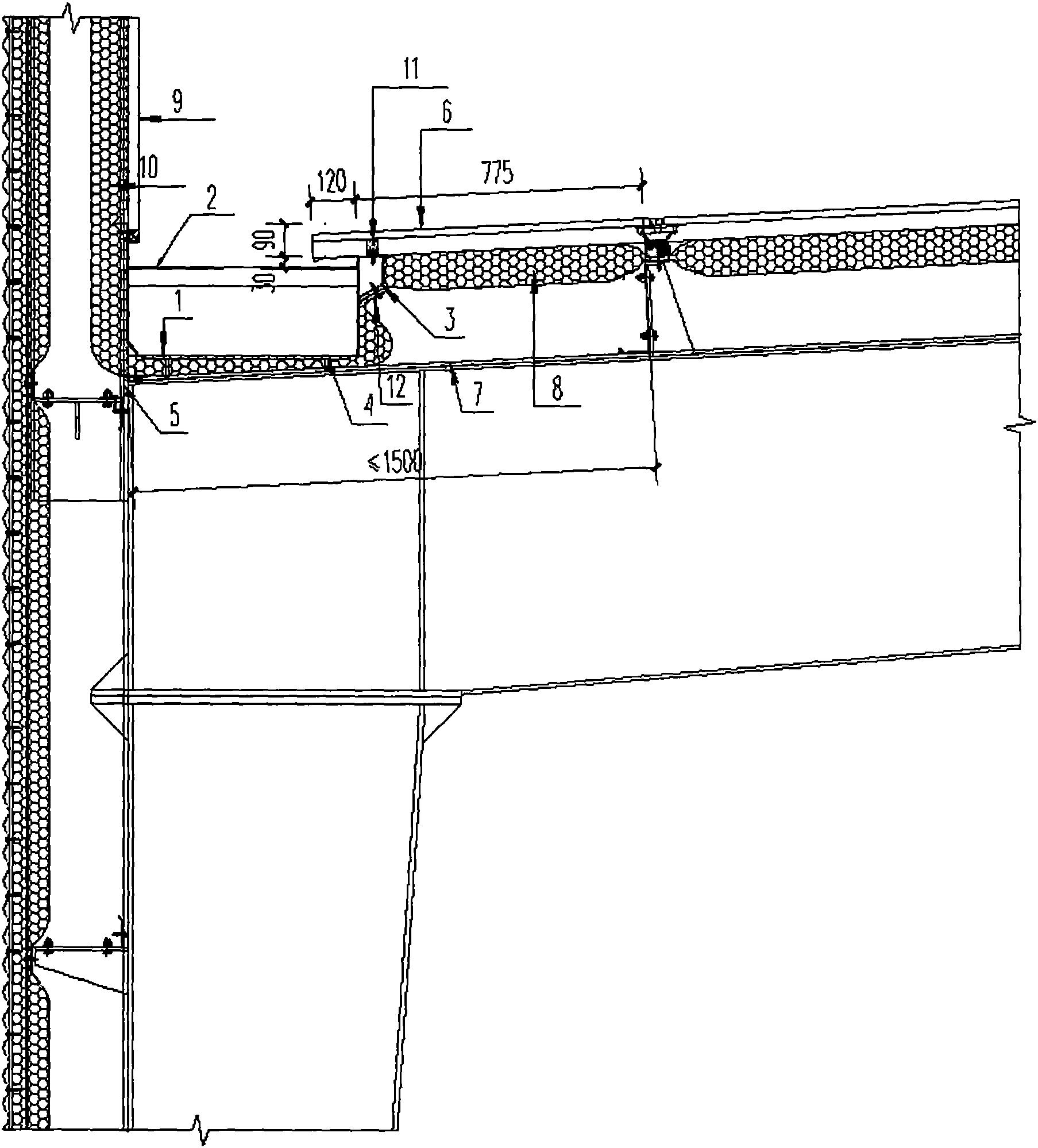 摘要附图摘要本实用新型涉及内天沟节点构造系统,其包括竖立的女儿墙