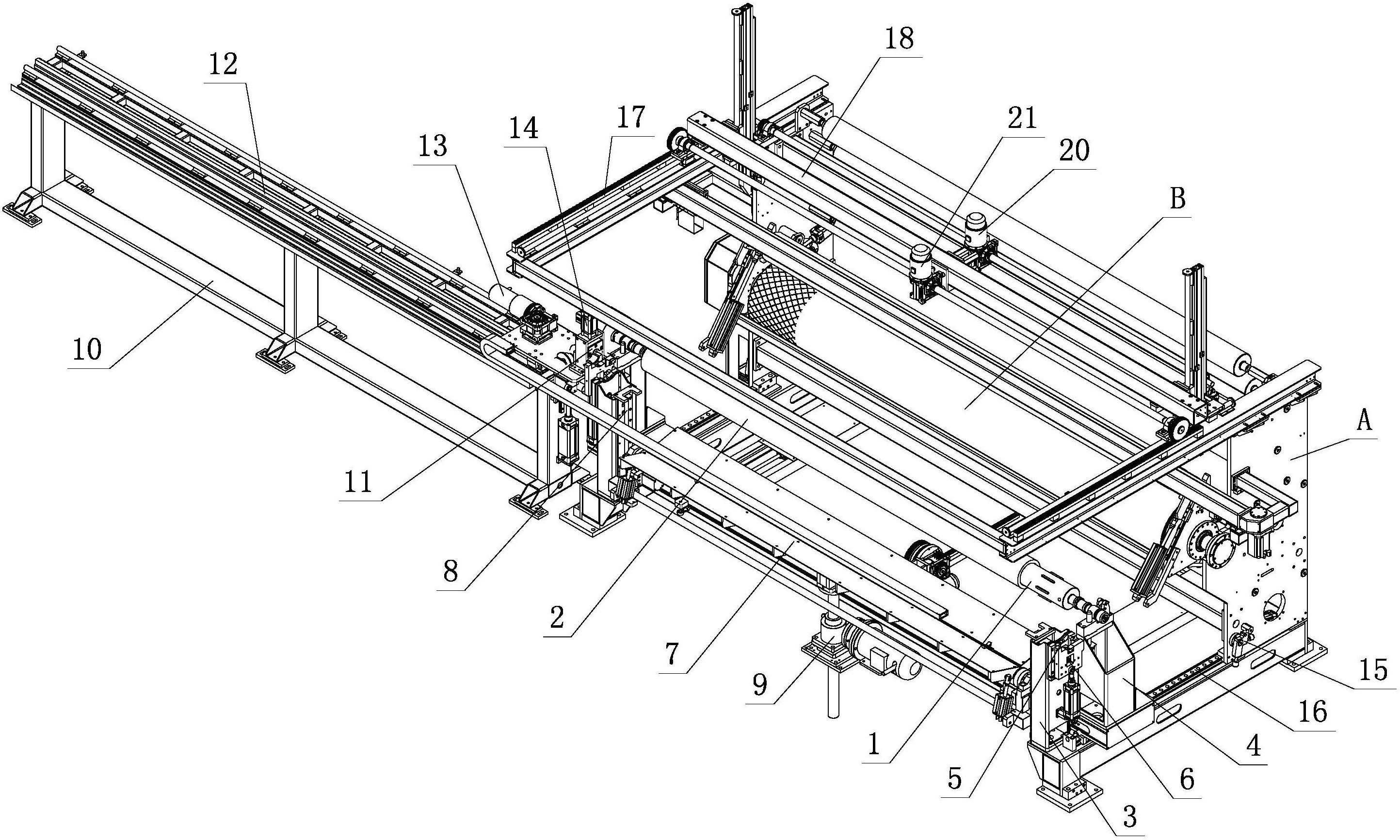 机的自动抽穿轴及适配结构,包括收卷机主体,收卷机主体上设置有气胀轴