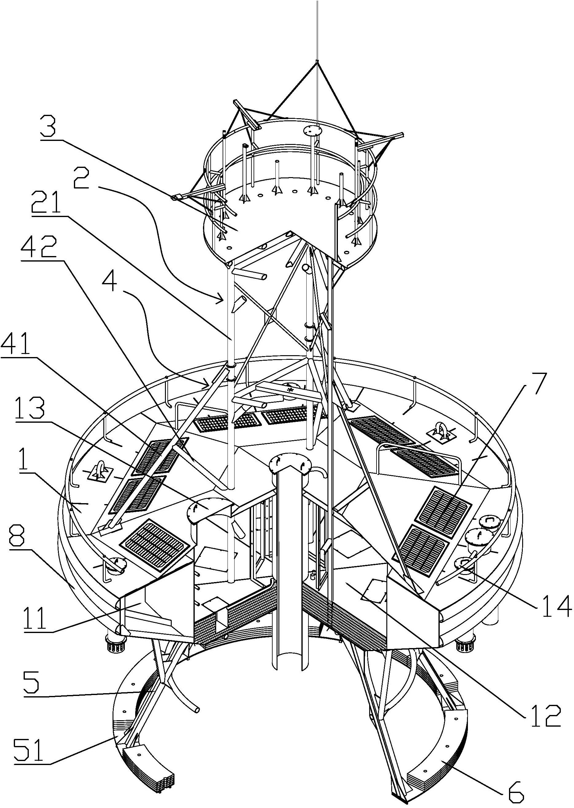 包括有圆饼形浮标体,在浮标体的上方设有管/杆结构构成便于透风的上