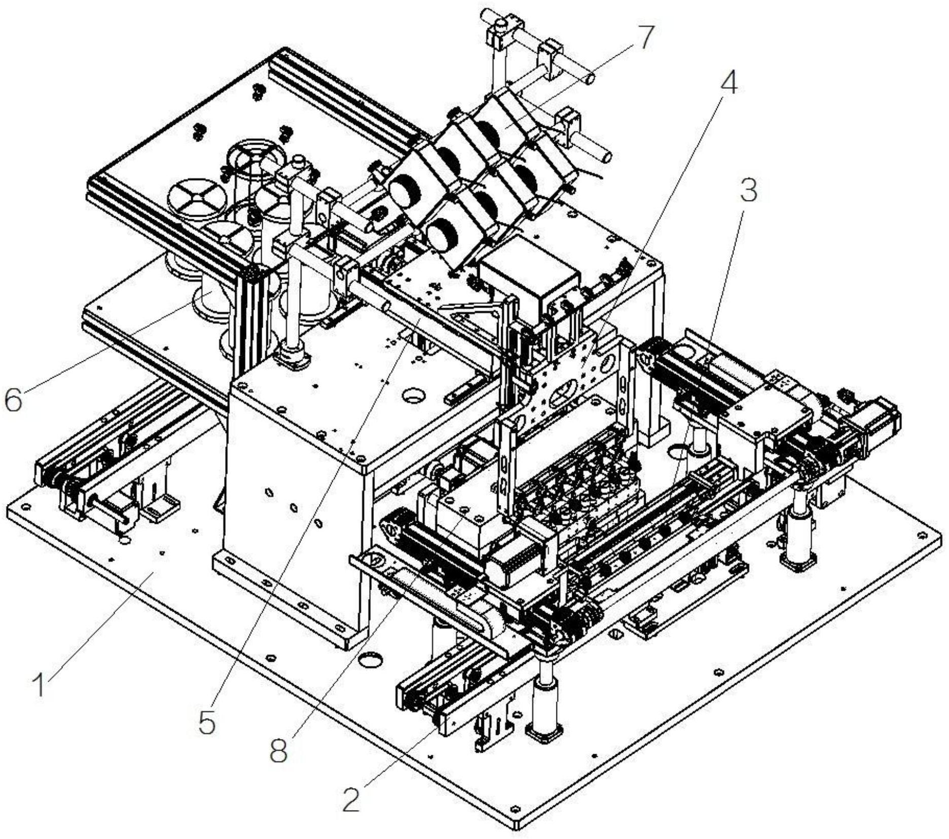 该绕线机包括机台,载具传送台,镜架夹取翻转机构,线架,线架多轴移动