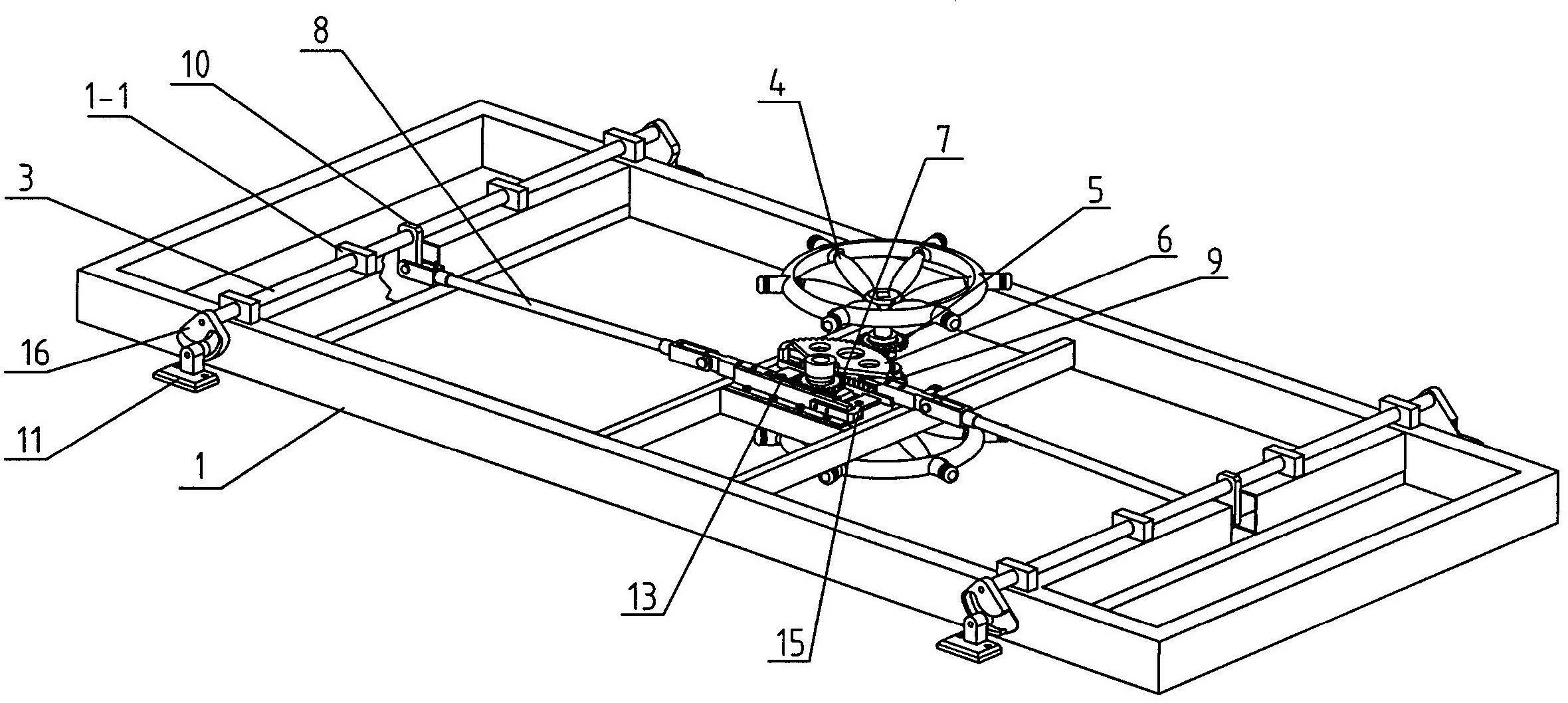 开关门结构,包括带有支座的门扇骨架,还包括齿轮轴和两个传动锁紧装置