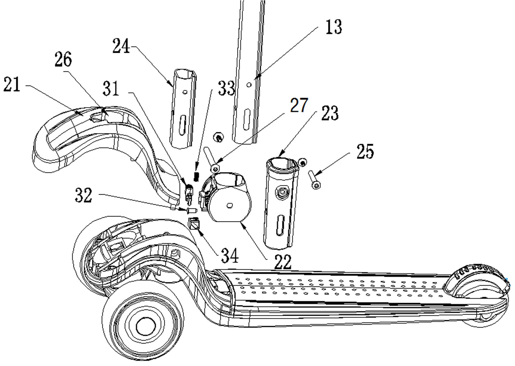 一种按扭离合方式的折叠立杆滑板车-爱企查