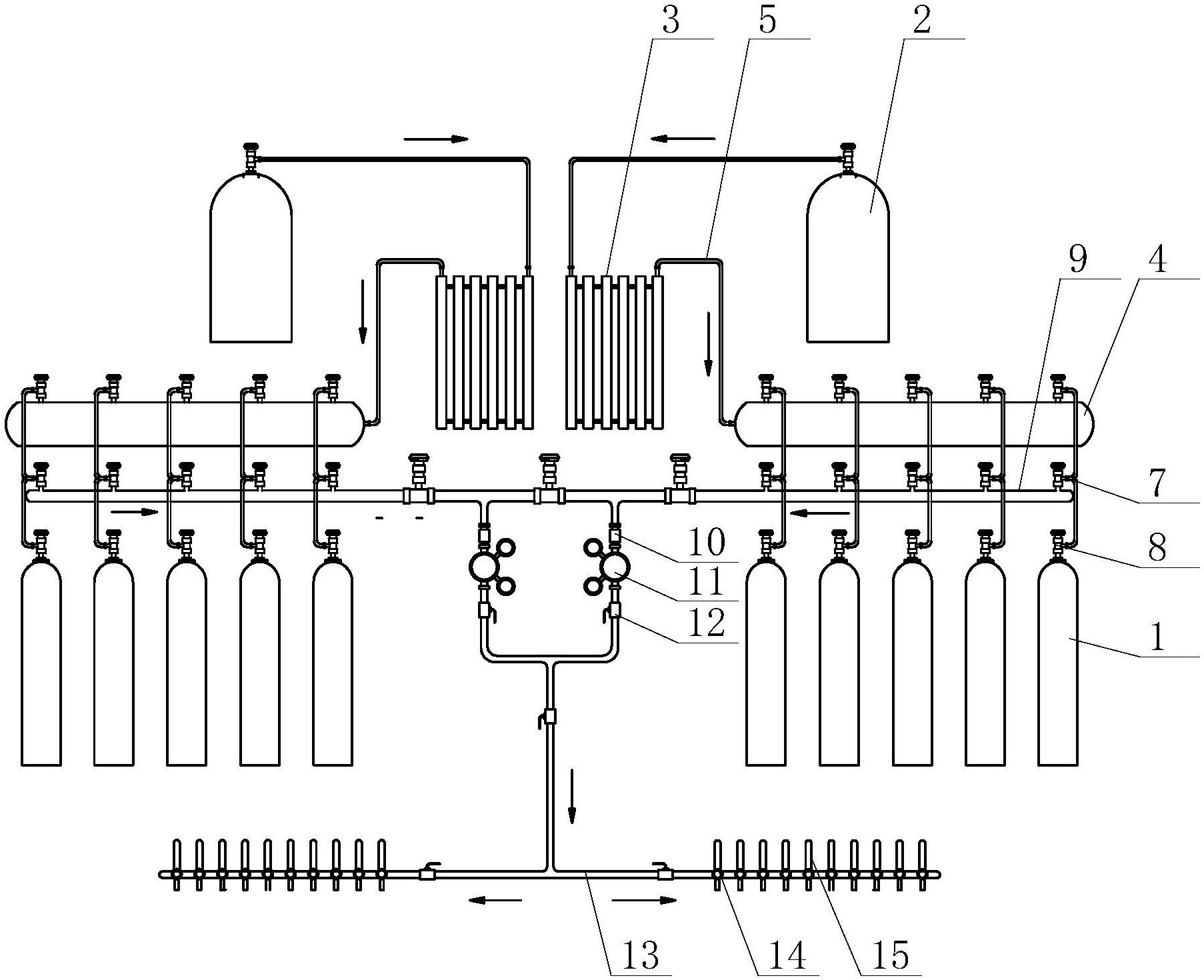 摘要附图摘要多工位焊接集中供氩气装置,包括氩气瓶,液氩罐,液氩罐,空
