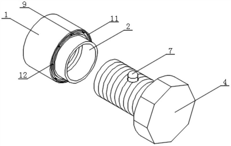 包括涨铆螺母本体,连接套环和放置槽,所述涨铆螺母本体的一侧安装有