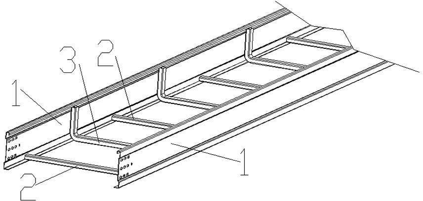 種大跨距電纜橋架,包括兩梯邊,兩梯邊上設有用於連接兩梯邊的若干橫擔