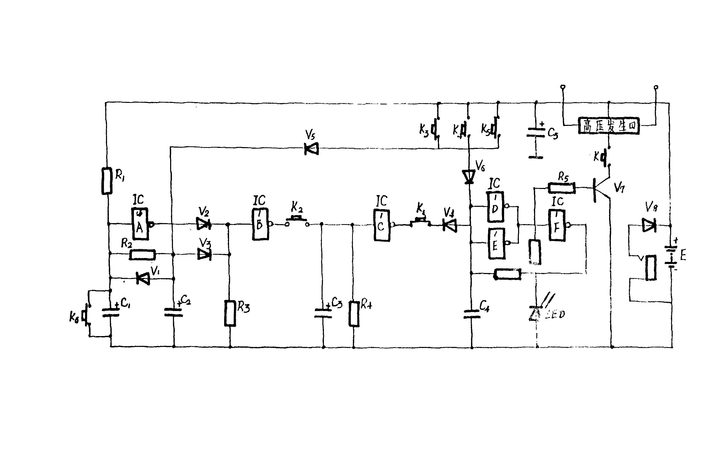 在现有电击器电路和结构的基础上,增加带有通断功能的密码开关电路来