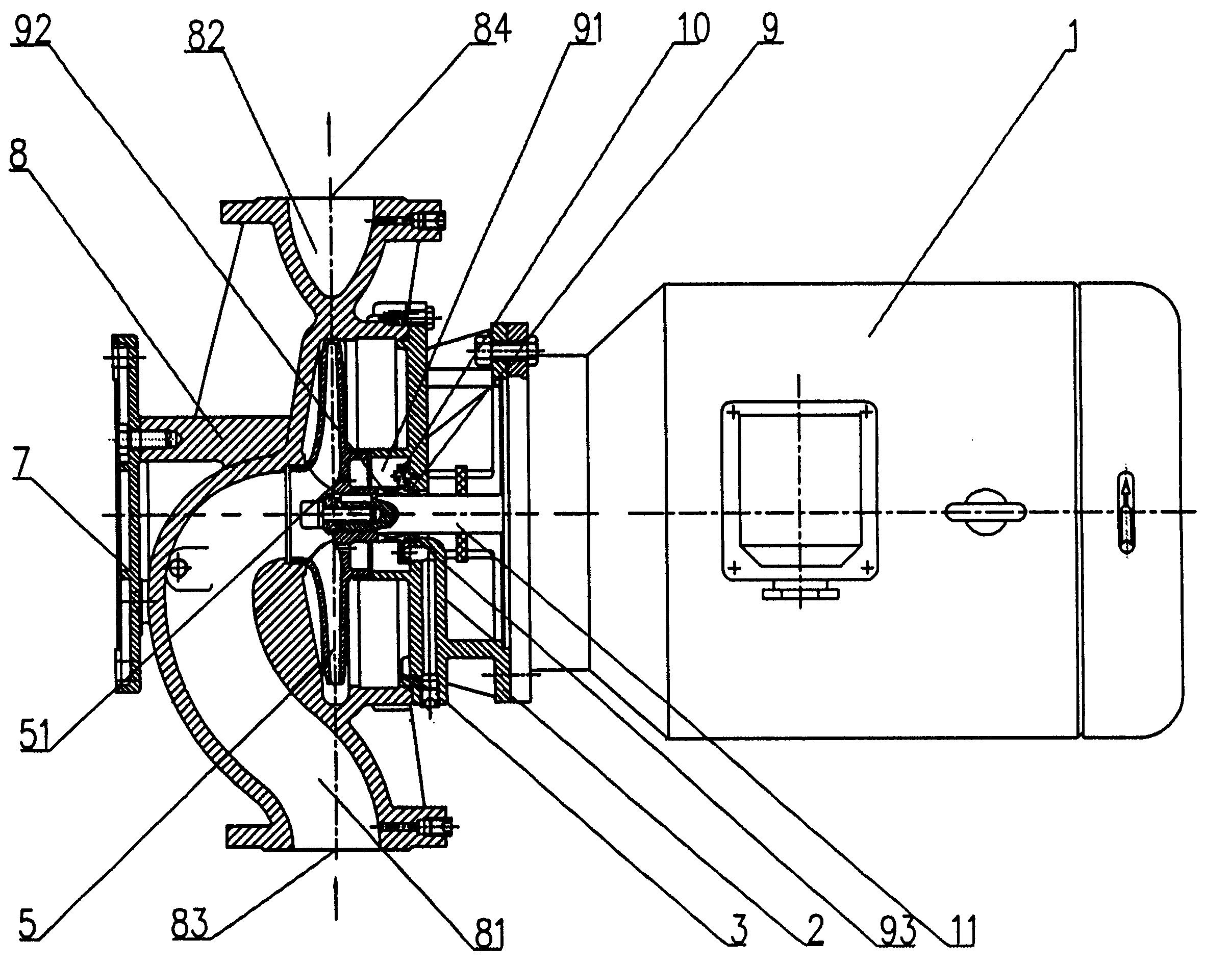 单级离心泵,它包括泵体,泵盖,叶轮,电机和机械密封,泵体由肘型吸入室