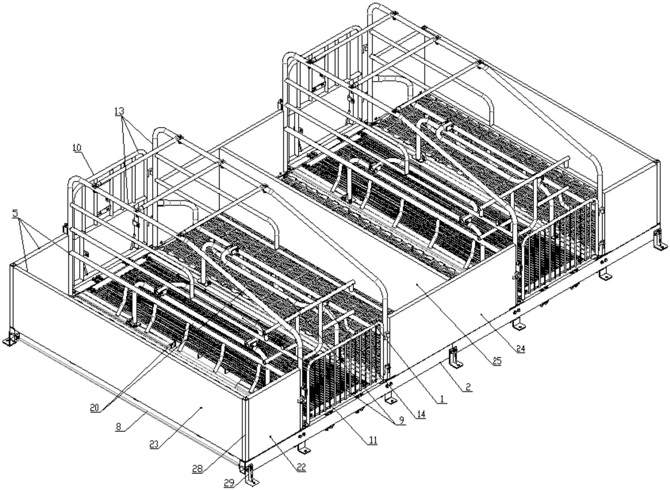 母猪生产信息的采集系统;饲养栏包括母猪饮水碗,母猪食槽,仔猪饮水碗