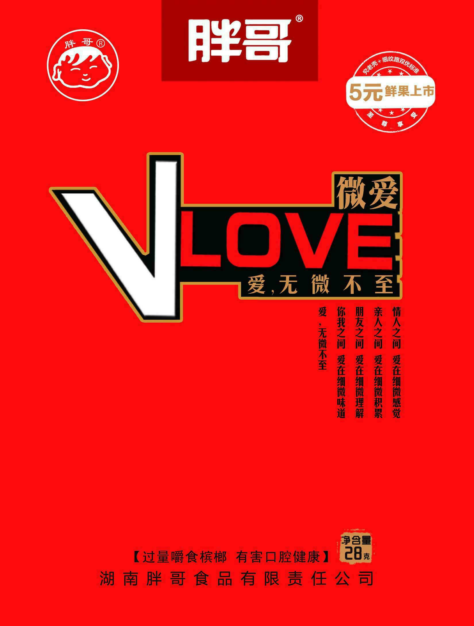 摘要附图摘要1.本外观设计产品的名称包装袋(胖哥微爱槟榔5元装).2.
