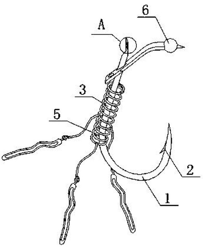 摘要附图摘要本实用新型公开了一种耐拉力的防脱鱼钩,其结构包括鱼钩