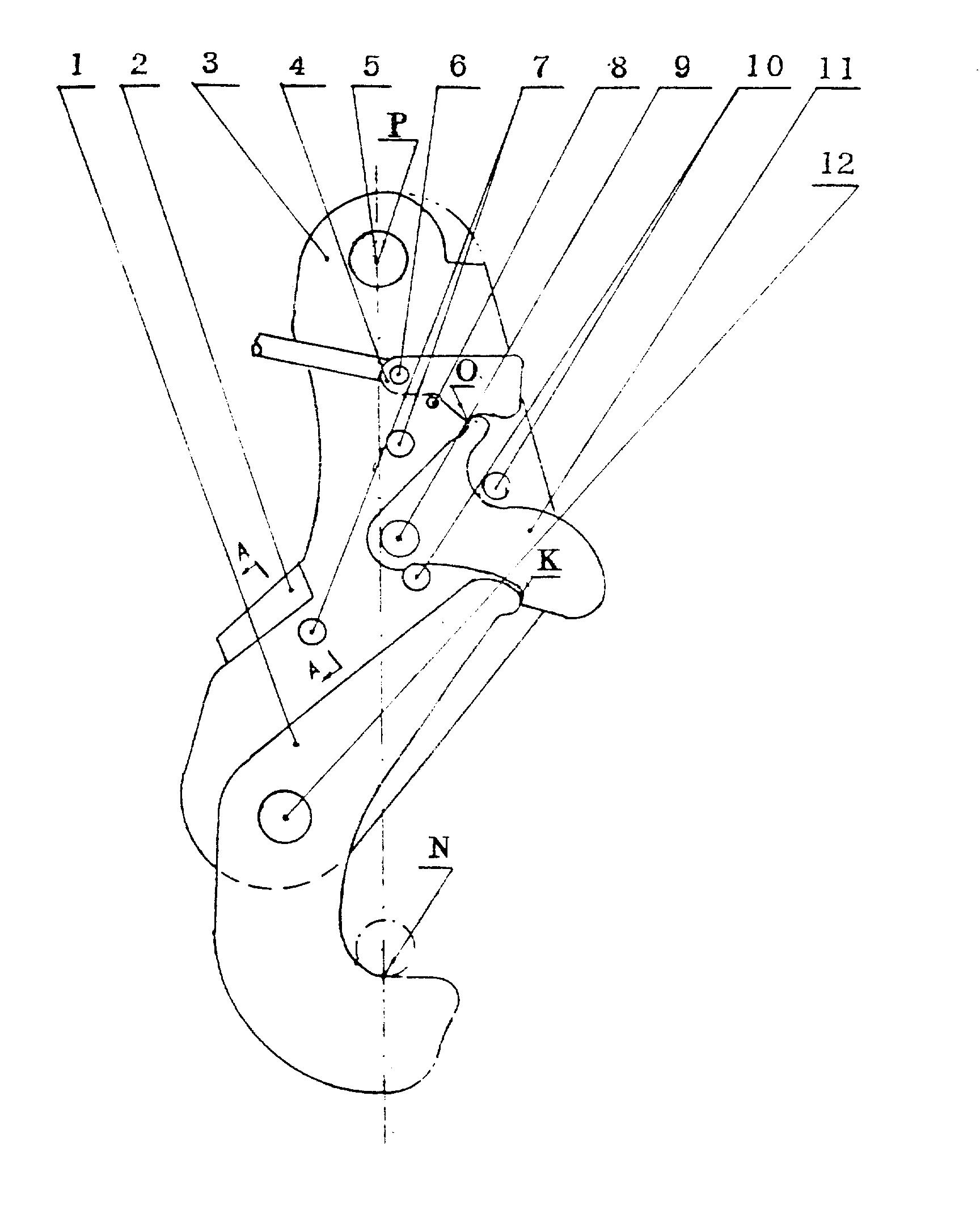安装三个铰接杠杆,使其杠杆受力触点的摩擦力减少,每个杠杆传动比尽