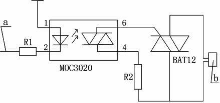 包括芯片moc3020和可控硅,所述的芯片moc3020的第一引脚连接在电源上