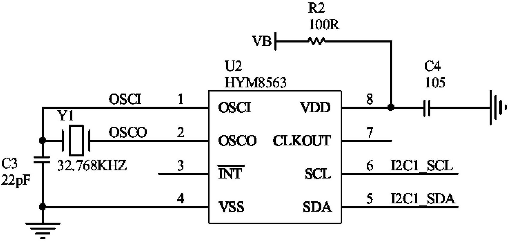 时钟芯片u2的osci引脚,osco引脚之间接有晶振源y1,时钟芯片u2的引脚上