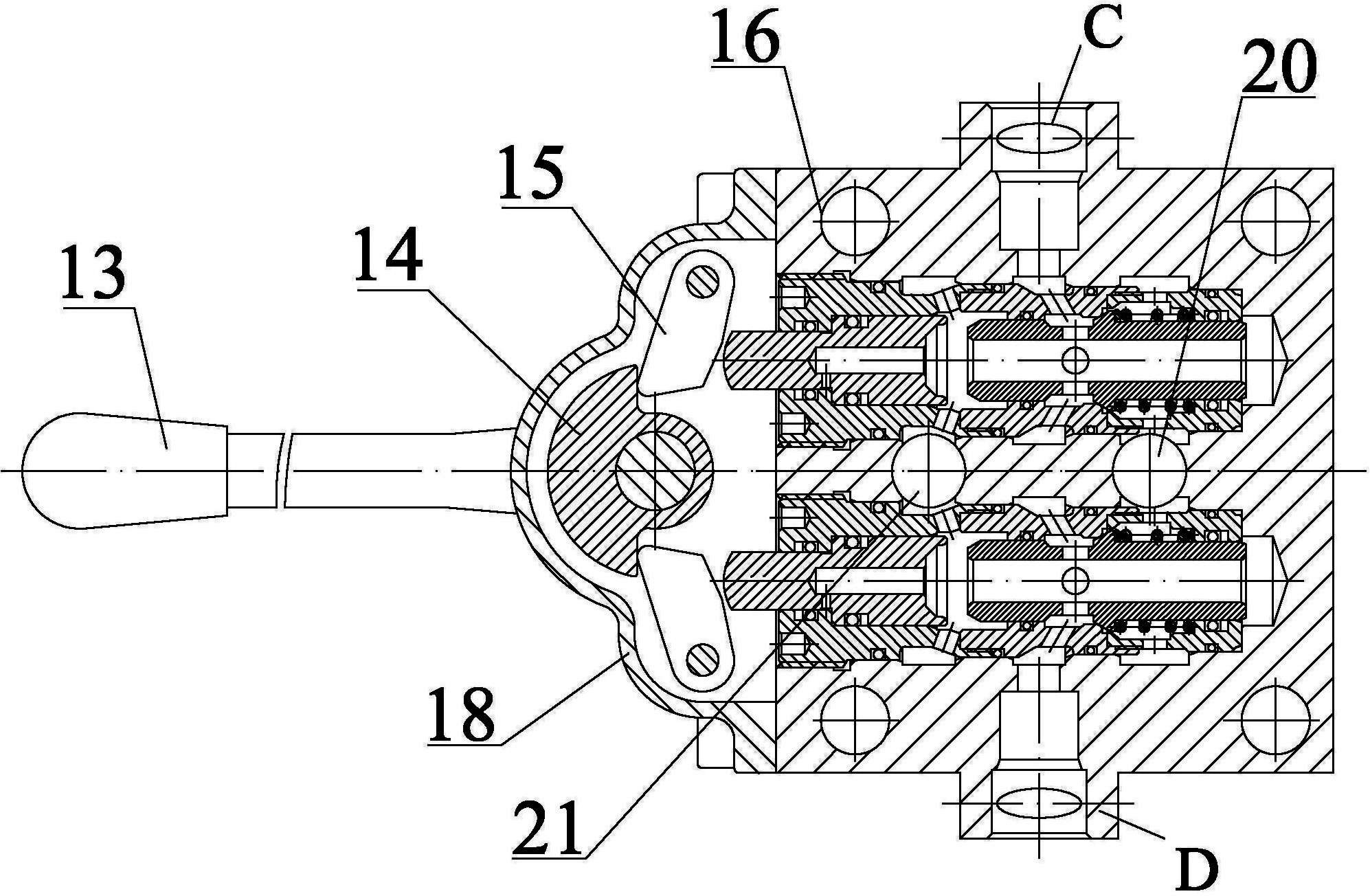 摘要附图摘要本实用新型公开了一种小流量换向阀,包括阀体和两个阀芯