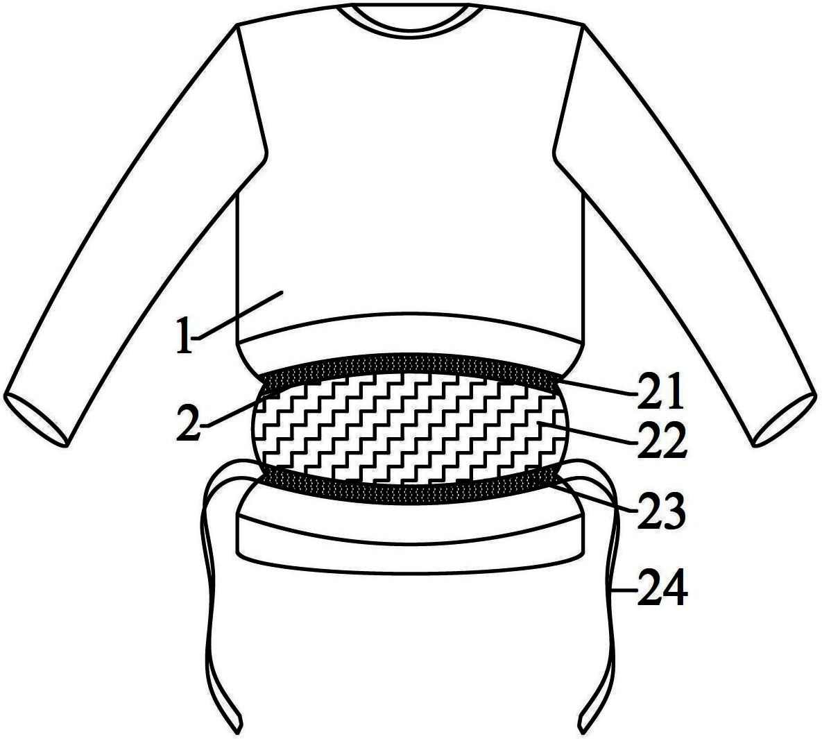 托腹带位于内衣本体的前部,托腹带包括上弹性松紧带,低弹性拖兜和下